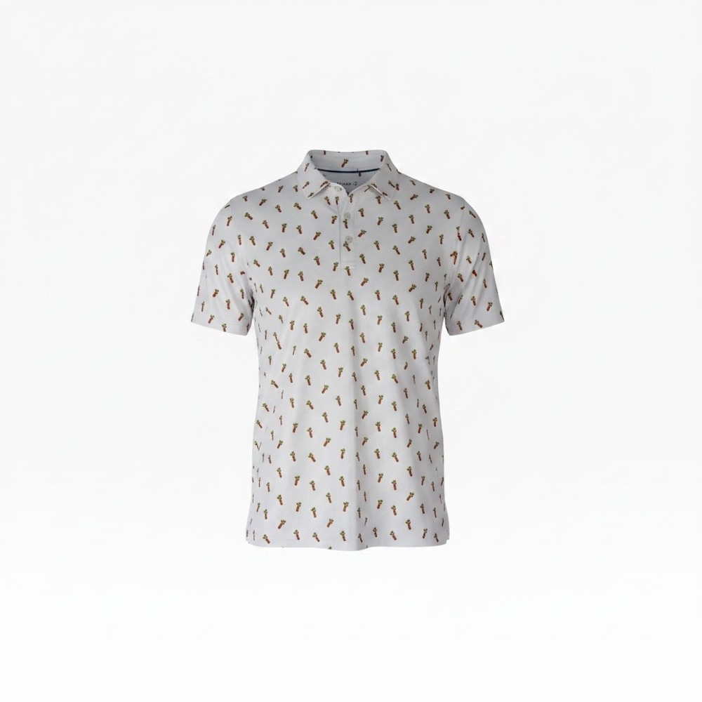 Johnnie-O Mens XL White Bloody Mary Print Performance Golf Polo Shirt UPF 50